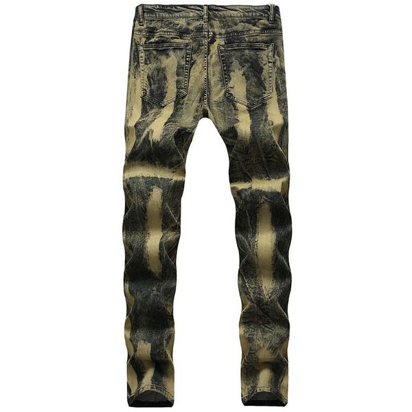 

men casual two colors jeans painted denim pant washed middle waist sgy2, Blue