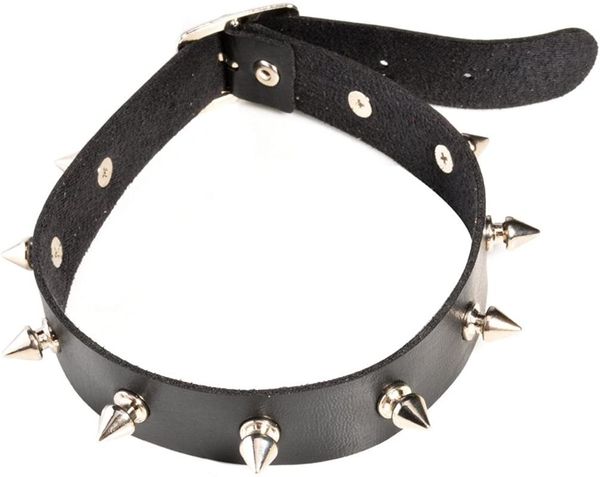

chokers vintage punk goth studded rivet pu leather collar choker necklace for women men black rope halloween party, Golden;silver