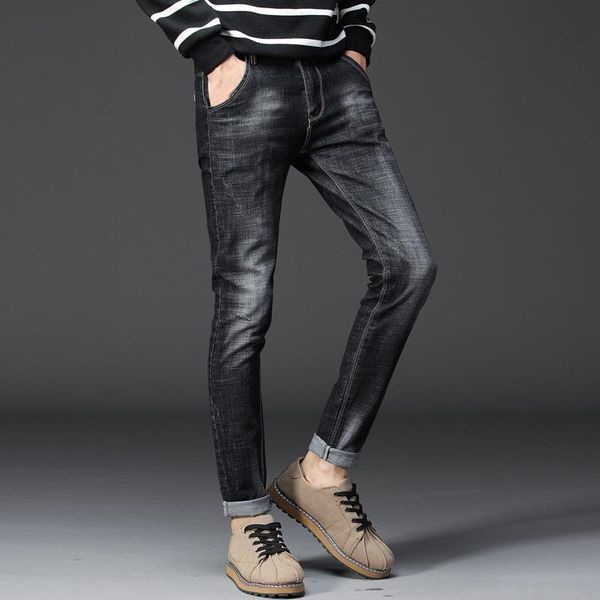 

men's fashion trend classic denim pants straight fit trousers stylish jeans, Blue