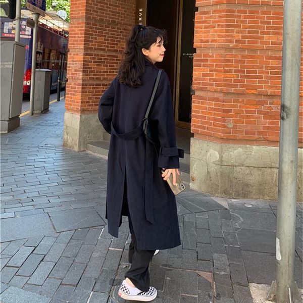 

women's trench coats women 2021 autumn gentle elegant cool warm windbreaker vintage solid split all-match office lady long coat, Tan;black