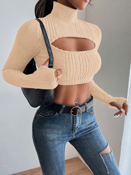 

high neck cut out front crop s3gb#, White