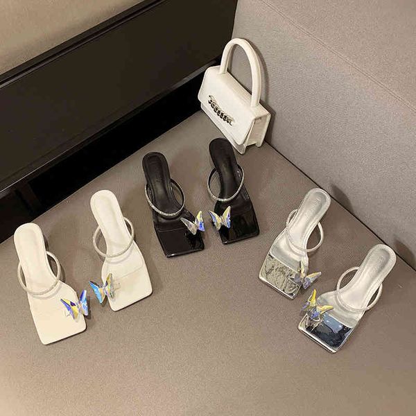 

sandals elegant women slippers clip toe butterfly ladies summer beach shoes thin low heels slip on mules pumps casual 2wt9, Black