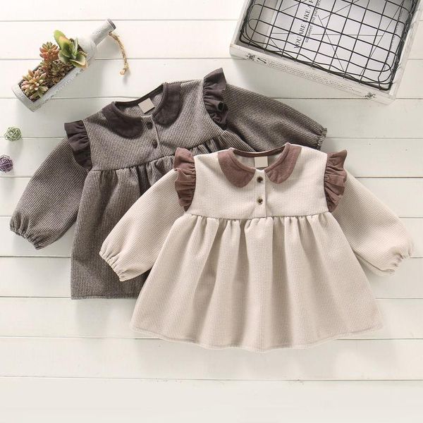 

girl's dresses cute baby girl summer 2021 turn-down collar long-sleeved solid kid clothing tip quality, Red;yellow