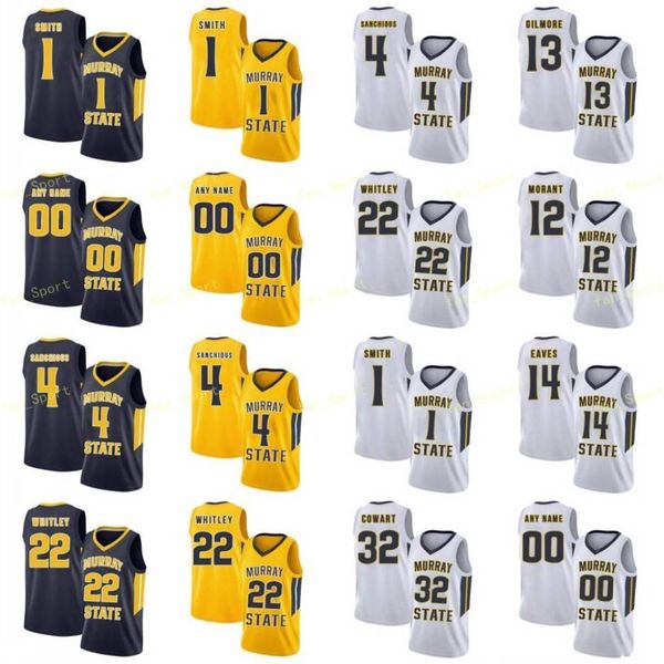 

ncaa college murray state racers basketball jersey 21 de'andre hunter 22 brion whitley 23 kj williams 24 anthony smith custom stitched, Black