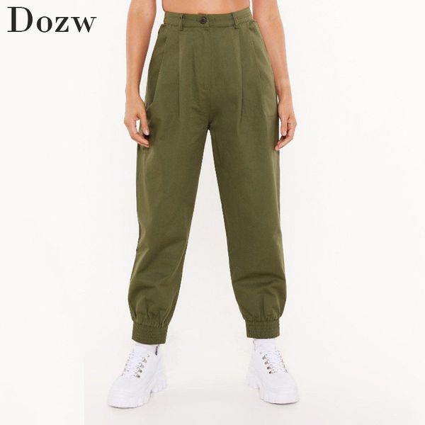 

fashion women streetwear cargo pants high waist solid pleated pants trousers ladies loose pockets joggers sweatpants 210414, Black;white