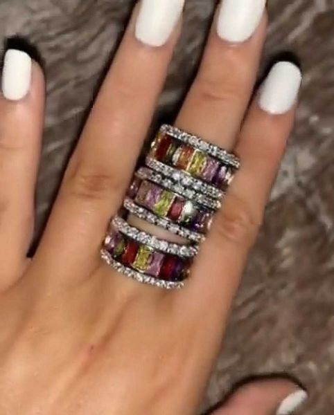 

cluster rings 925 silver engagement wedding band ring finger multicolor sapphire ruby peridot kunzite z gemstone for women jewelry, Golden;silver
