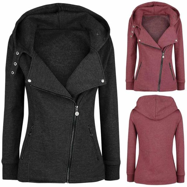 

warm cotton hoodie jacket pockets casual ladies fleece coats coat female winter long sleeve streetwear womens outerwear women's jackets, Black;brown
