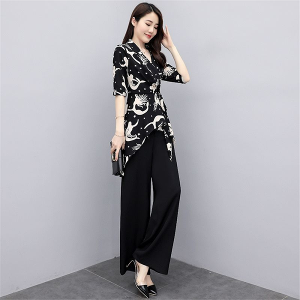 

women's tracksuits summer tracksuit women two piece set korean style clothes fashion t-shirt and wide leg pants suits office lady work, Gray