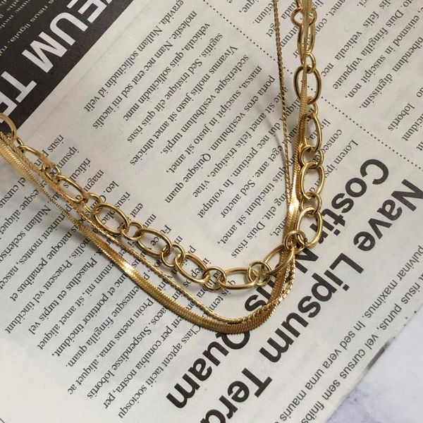 

chains three layer stacking snake chain stainless steel necklace for women waterproof clavicle choker party jewelry, Silver
