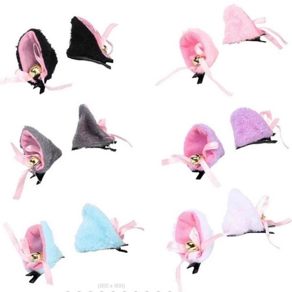 

anime hairclips furry fur lolita hairpins cosplay neko cat ears barrettes with bell halloween party headpiece, Slivery;white