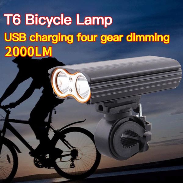 

bicycle light usb rechargeable car t6 set 2000lm highlight switch charge display warning flashlamp bike lights
