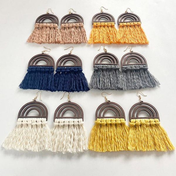 

dangle & chandelier cutout rainbow wood queue tassel earrings for women trendy layered arch fall jewelry wholesale, Silver