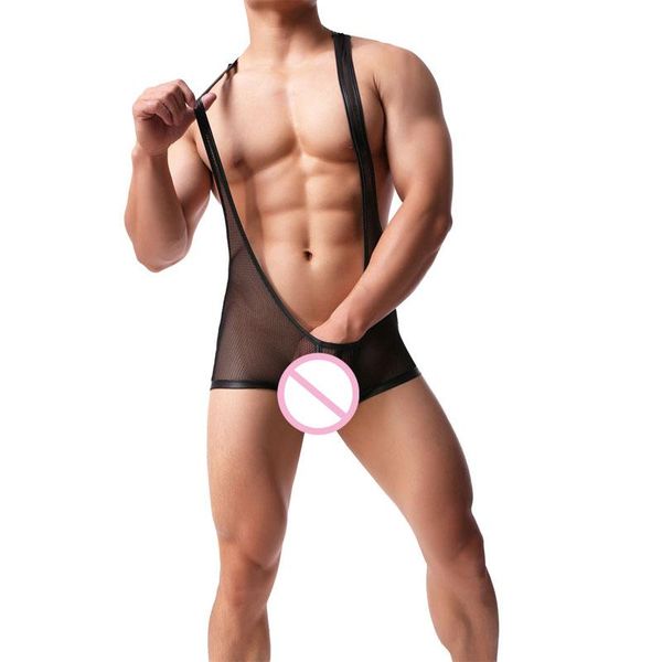 

men's body shapers men undershirt mesh transparent mens wrestling singlet underwear boxer shorts bodysuit jumpsuit, Black;brown