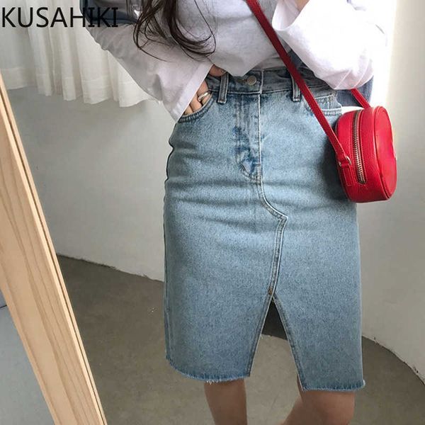 

kusahiki denim skirt korean slim high waist women jeans skirts korean fashion split faldas mujer moda 6g870 210602, Black