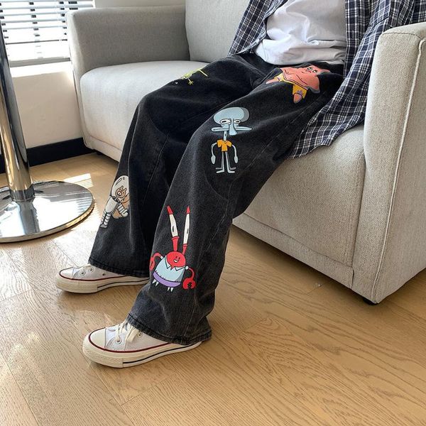 

women's jeans harajuku autumn high street casual funny pant streetwear femalecartoon women cute hip hop pants fashion loose rock, Blue