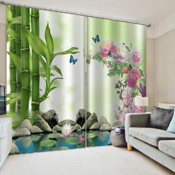 

beautiful po fashion customized 3d curtains green bamboo window for living room curtain & drapes