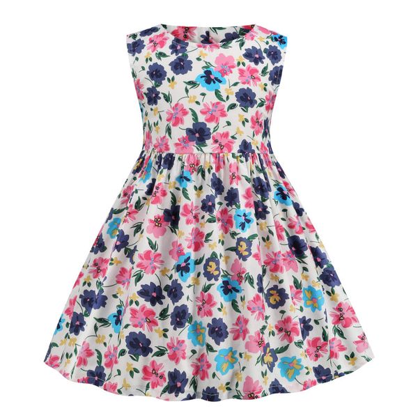 Yaz Moda Kızlar Elbise Pamuklu Kolsuz Prenses Baskı Çiçek Çocuk Giyim Çocuk Giyim 2-6 yıldır A-line elbise