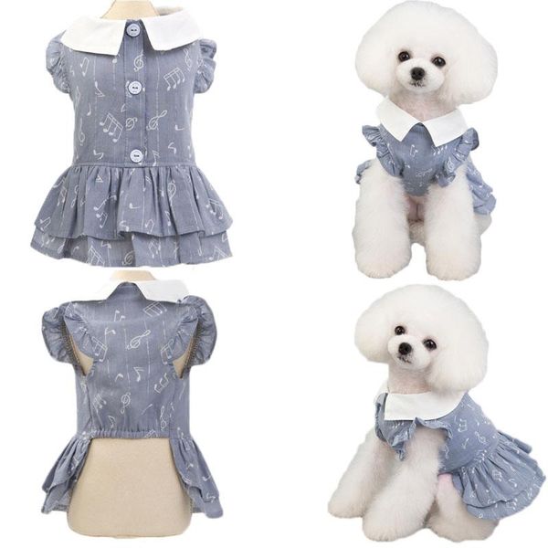 

dog apparel note cotton pet dress button shirt skirt for small medium dogs chihuahua tshirt clothes summer costume outfit xs,s,m,lxl