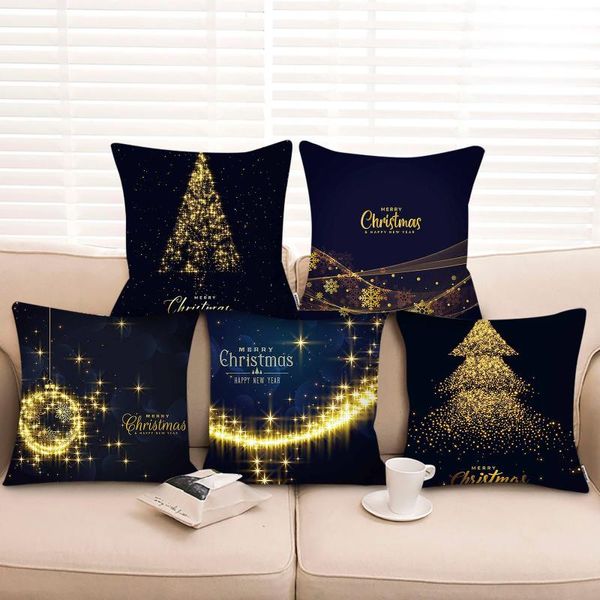 

cushion/decorative pillow black gold covers decorative christmas cotton linen throw case cushion cover home sofa decor housse de coussin