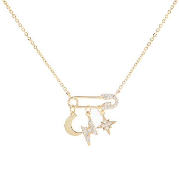 

pendant necklaces paper clip multi-layer choker necklace for women star moon combination clavicle fashion ins stacking chain set, Silver