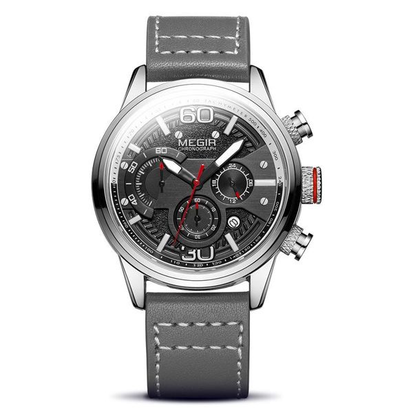 

wristwatches megir fashion men simple watch multifunction sports waterproof luxury calendar quartz watches trend chronograph men's 2110, Slivery;brown