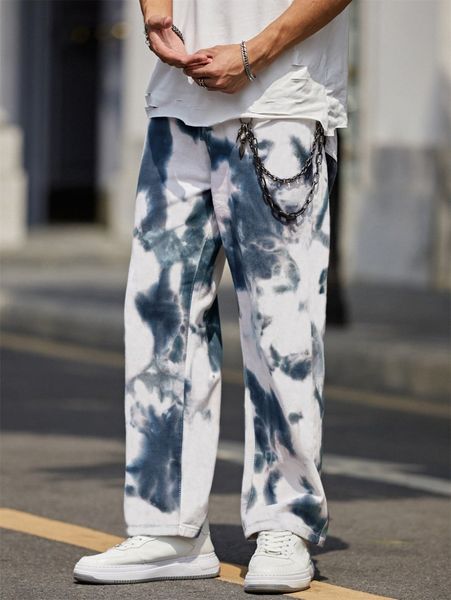 

men random tie dye jeans without chain m8pb#, Blue