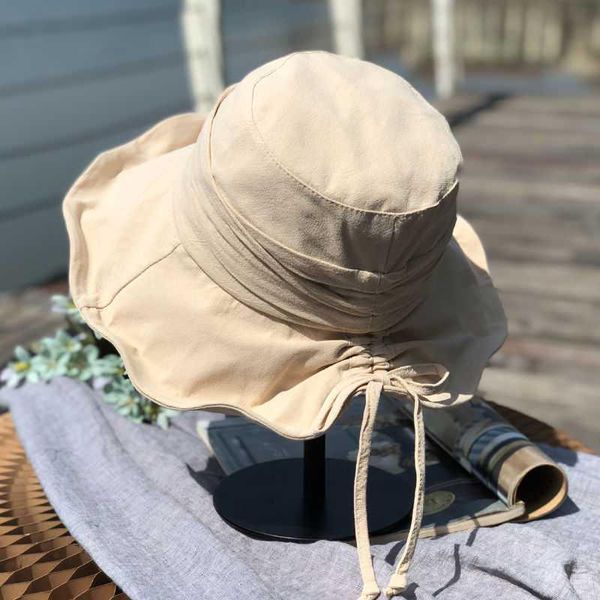 

wide brim hats 2021 basin hat folds japanese literature and art fisherman female summer outing fabric sunshade women foldable wild, Blue;gray