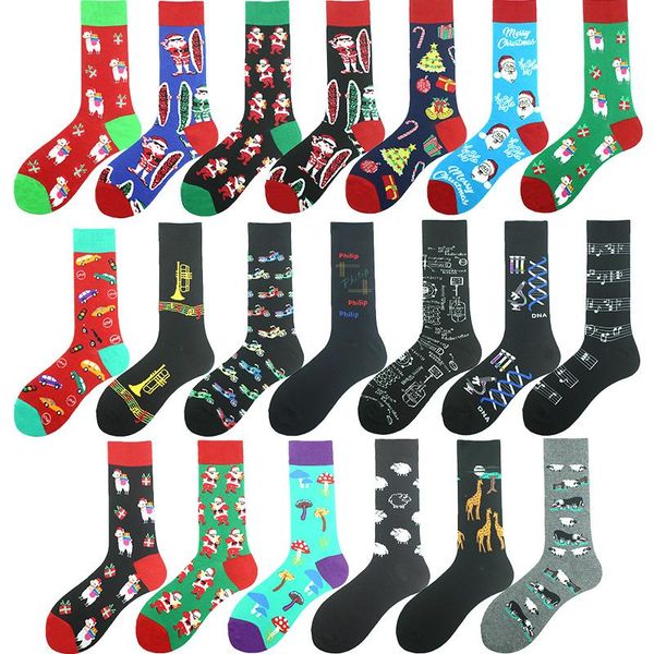 

men's socks christmas happy funny men women music alpaca gift sokken divertidos jacquard crazy calcetines, Black