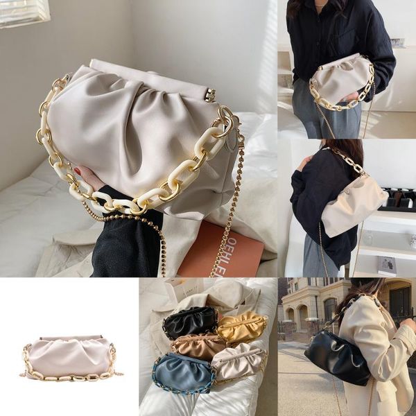 

folds design small simple pu leather shoulder crossbody bag for women 2021 summer chain handbags and purses travel clutch totes