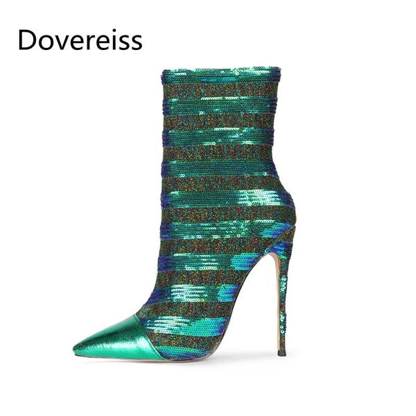 

boots dovereiss fashion women's shoes winter elegant pointed toe ladies bling concise short mature zipper big size 45, Black