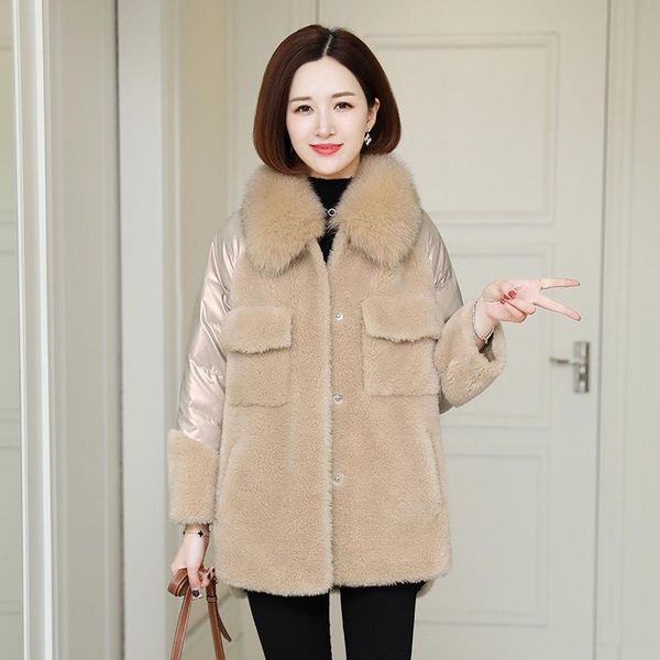 

women's fur & faux ashion clothing autumn winter lamb wool coat long sections socket overcoat camofleece jacket large size fake, Black