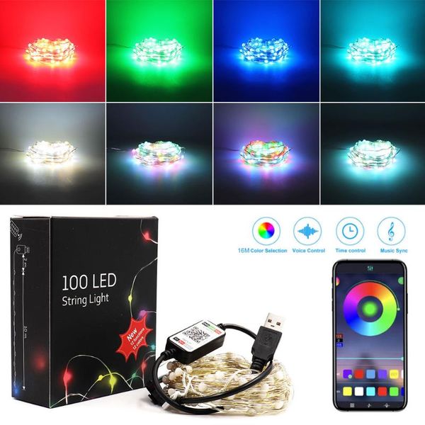 

strings 10m 5v usb powered magic rgb cooper wire led string light rgbw colorful bluetooth music app control christmas decor night lamp