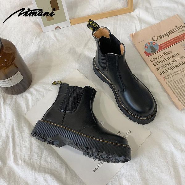 

boots women british style 2021 autumn wild thick-soled increased che shoes, Black