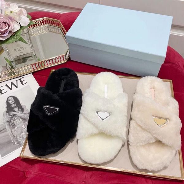 

winter women slippers wool fur slipper outside house show style splicing autumn womens slides ladies hollow sandals thick bottom midsole lar, Black