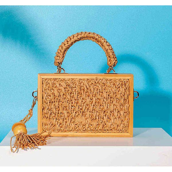 

shopping bags tassel woven hand held bamboo handbag straw women designer summer rattan luxury brand messenger 220303