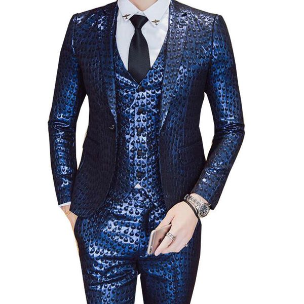 

luxury baroque suit gold blue tuxedo suits sets smoking homme costume wedding party stage dress men's & blazers, White;black