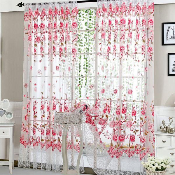 

1pcs 100 * 200cm house living room office fashion flower print curtains divider tulle voile drape panel sheer valances curtain & drapes