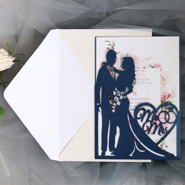 

greeting cards 10pcs bride and groom hollow laser cut 18*12.5cm wedding invitations card valentine's day decoration party supplies