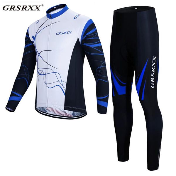 

racing sets grsrxx men's spring cycling jersey set breathable mountain bike clothing pro shockproof tights autumn bicycle sportswear, Black;blue