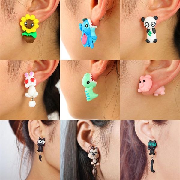 

hoop & huggie sk sell like cakes fashion personality animal manual soft pottery ear studs cartoon piranha cute earring gifts for kids, Golden;silver