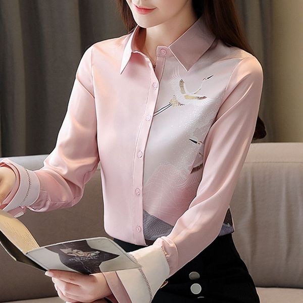 

blusas mujer de moda blouse women turn down collar pink blouse women long sleeve print chiffon blouse shirt blusa c976 210426, White
