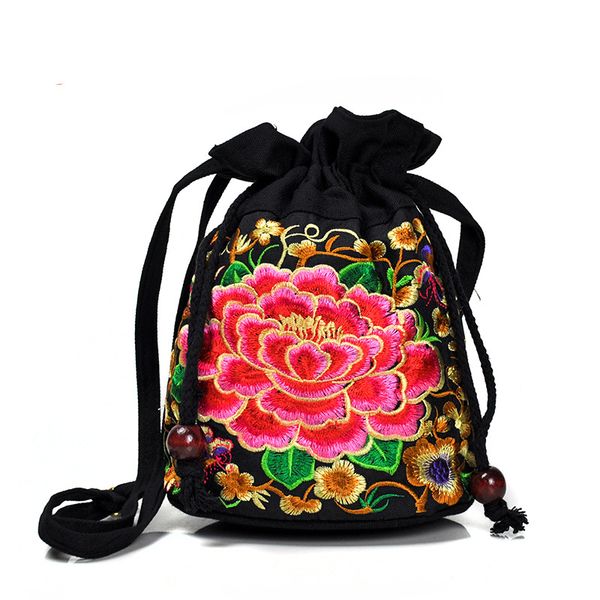 

2020 small drawstring bucket bags double face embroidery crossbody bag boho thai embroidered drawstring messenger shoulder bag