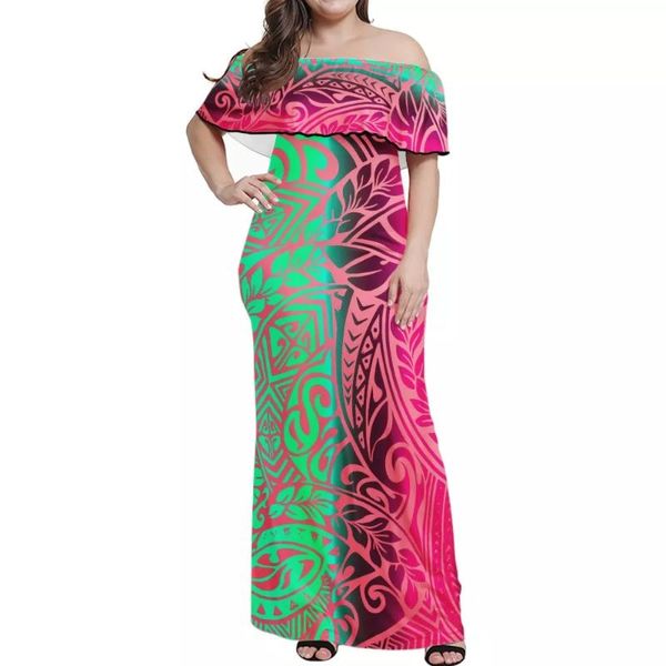 

casual dresses hycool low price wholesale women plus size dress polynesian tribal design stripe ladies half shoulder gowns, Black;gray