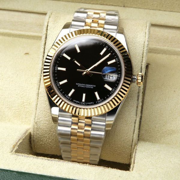 

men watch 41mm automatic mechanical date business luminous 316l stainless steel waterproof diving watches, Slivery;brown