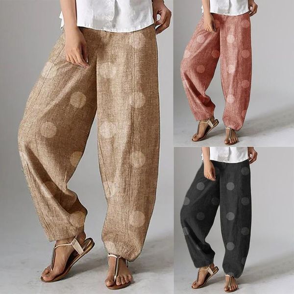 

women's pants & capris ishowtienda women casual dot print cotton and linen workout sports wide leg trousers spodnie dresowe damskie und, Black;white