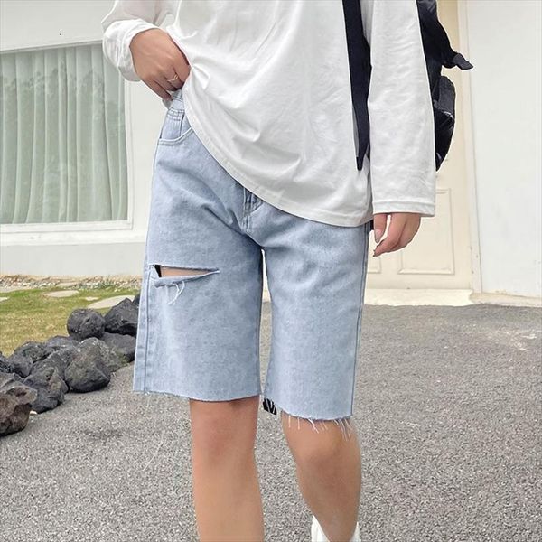 

summer high waist ripped womens shorts hole straight pants casual loose vintage denim jeans harajuk plus size woman, White;black