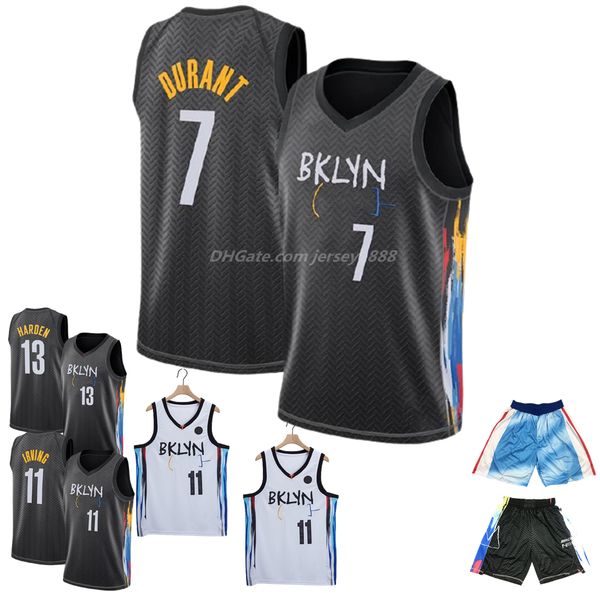 

brooklyns 13 harden basketball jerseys kevin 7 durant kyrie 11 basketball irving jersey black 2021 city blue uniform new season jesrey top, Black;red