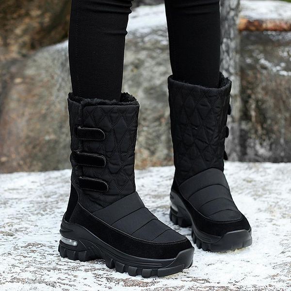 

boots whnb 2021 women winter waterproof keep warm plush mid-calf snow non-slip botas mujer, Black