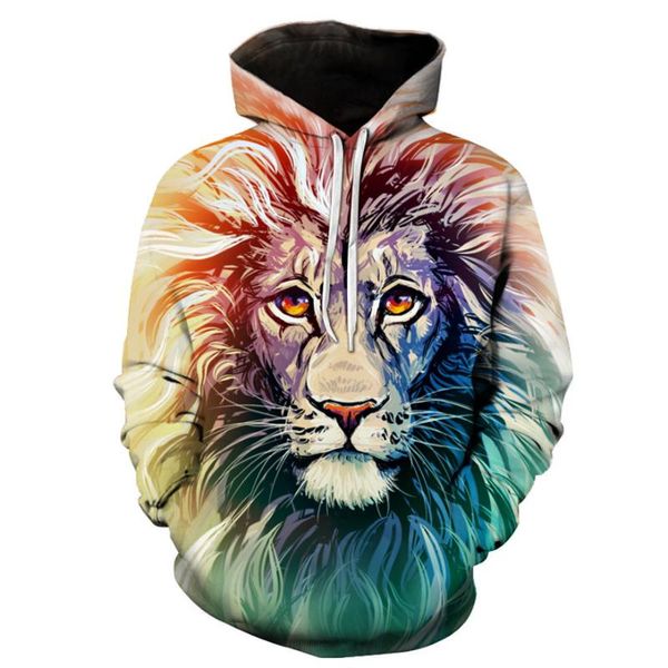 

men's hoodies & sweatshirts 2021 trendy lion 3d printed men/women casual hooded sweatshirt fashion pullover harajuku streetwear hip hop, Black