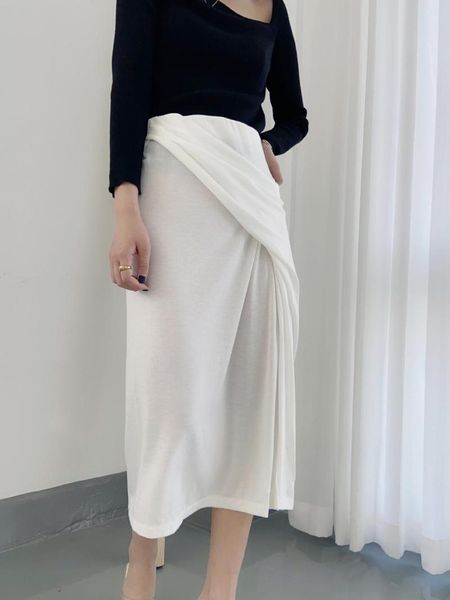 

skirts asymmetry high waist women knit skirt elastic lady midi, Black